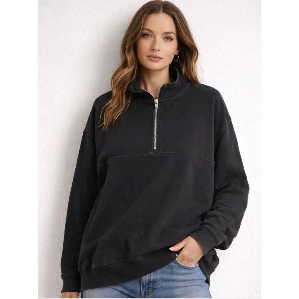 H&M Women’s Black Half Zip Sweatshirt Size XL Oversized Relaxed Fit